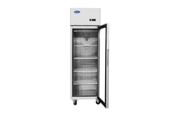 1-türiger Glastürtiefkühlschrank Edelstahl 410L