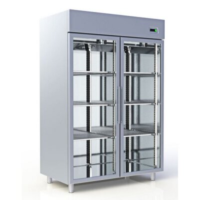 Edelstahlkühlschrank mit 2 Glastüren, 1400 Liter