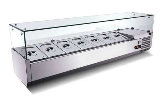 Skyrainbow K&uuml;hlaufsatzvitrine f&uuml;r 7 x GN1/4 Edelstahl mit Glasaufsatz