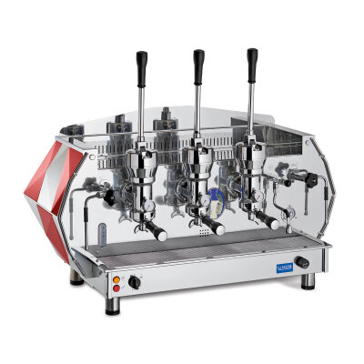 La Pavoni Diamante Handhebel-Espressomaschine 3-Gruppig Edelstahl-Rot 5,47kW 400V 1110x625x650mm B-Ware